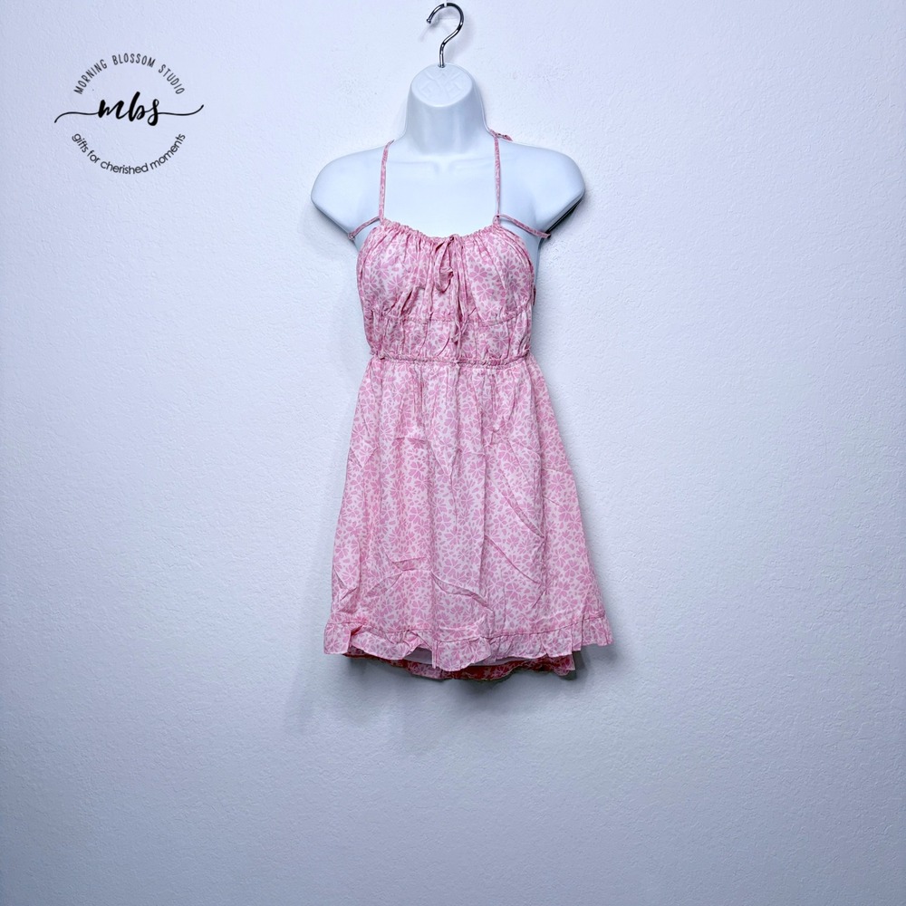 NWT Sky To‎ Moon Floral Ruffle Tiered Halter Mini Dress Pink Women M
